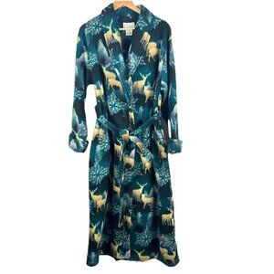 VTG Cypress Plush Bath Robe Men’s M Fleece Nature Print Deer Cabincore Novelty